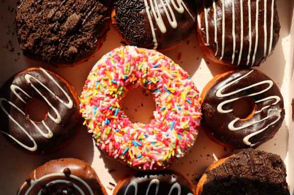 top view photo of donuts